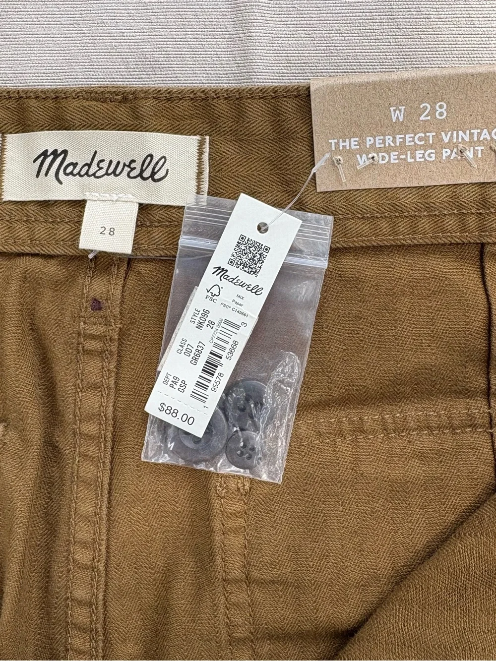 NWT Madewell Perfect Vintage Wide Leg Pant: Utility Edition Sz 28